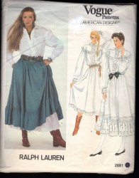 2881 VOGUE RALPH LAUREN PEASANT BLOUSE, DRESS, RUFFLE SKIRT PATTERN 6; 8, 10, 12 CHOICE